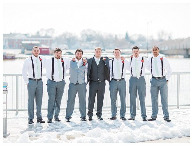 mint coral Wisconsin wedding groomsmen